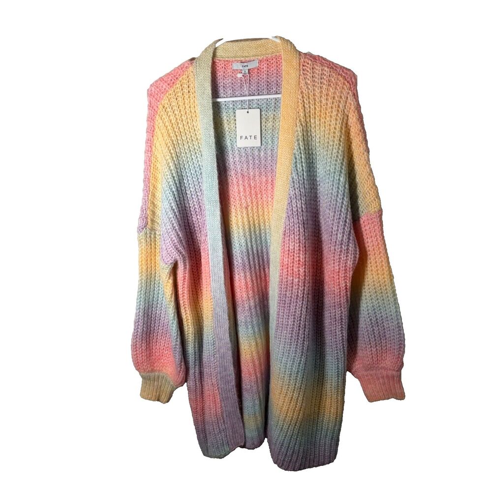 Fate Sweater Cardigan Women's Small Pastel Colorful Chunky Knit Balloon Sleeve